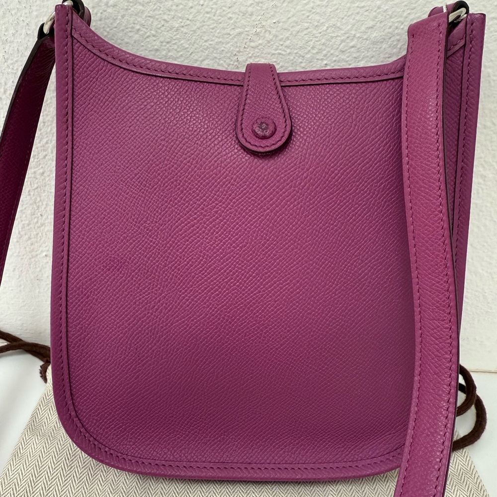 RARE Hermes Purple Evelyn TPM Epsom Mini Shoulder Handbag with ALL Leather STRAP - Picture 5 of 13